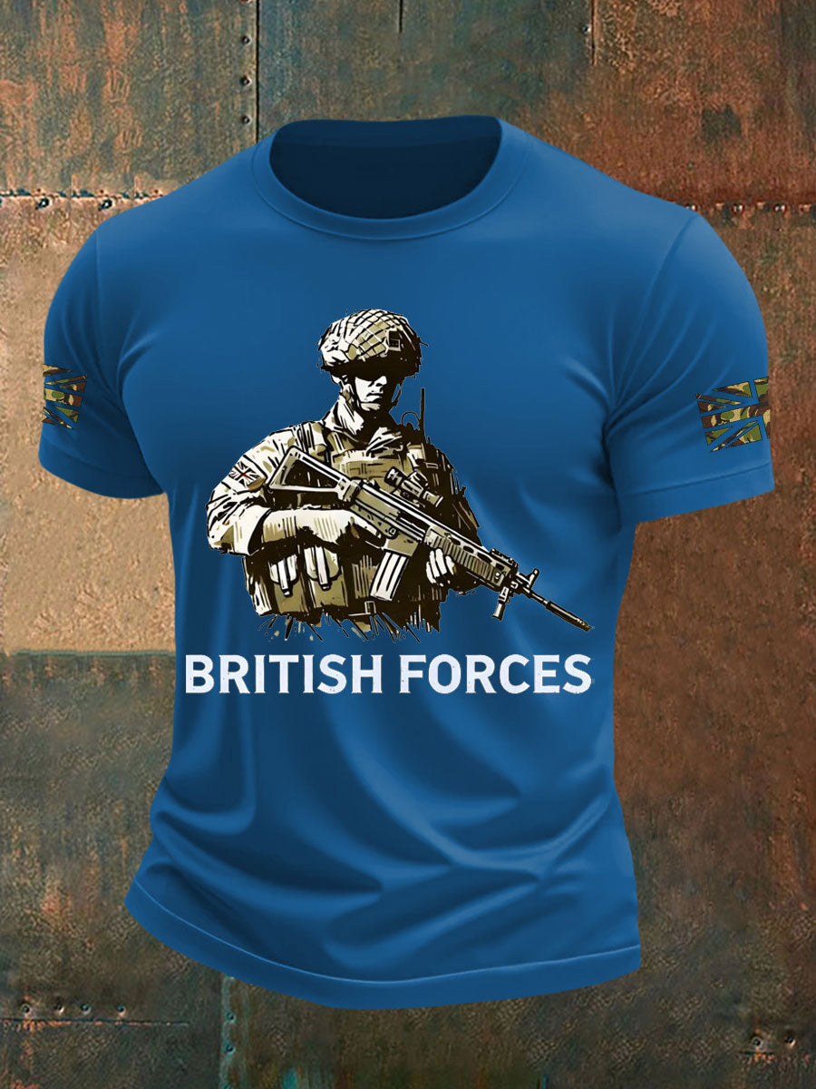 Men's British Veteran Printed imitation cotton short-sleeved T-shirt