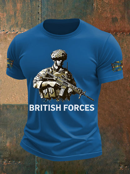 Men's British Veteran Printed imitation cotton short-sleeved T-shirt
