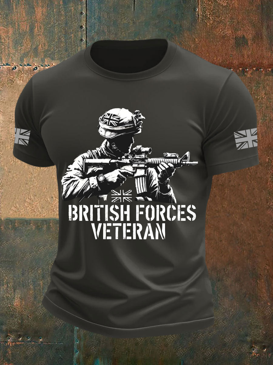 Men's British Veteran Printed imitation cotton short-sleeved T-shirt