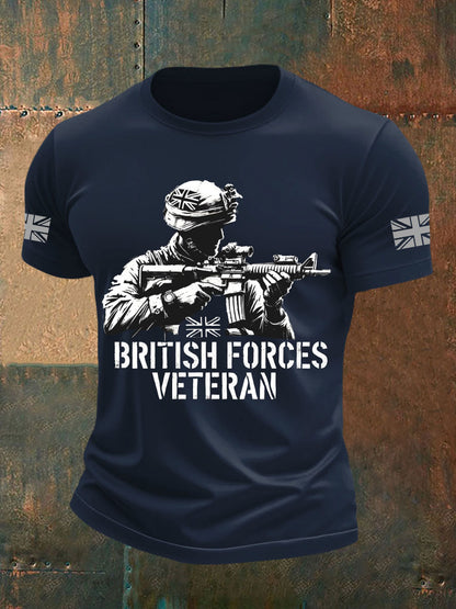 Men's British Veteran Printed imitation cotton short-sleeved T-shirt