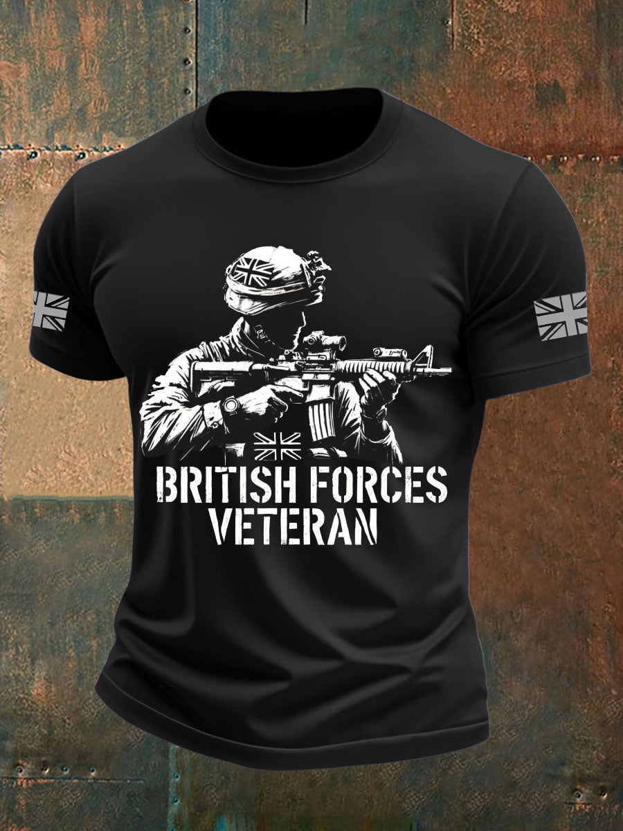 Men's British Veteran Printed imitation cotton short-sleeved T-shirt