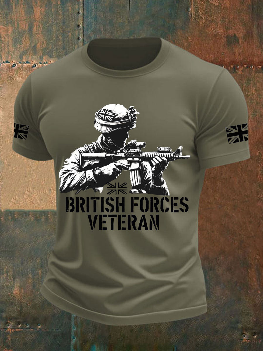 Men's British Veteran Printed imitation cotton short-sleeved T-shirt