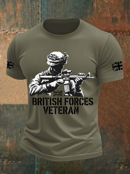 Men's British Veteran Printed imitation cotton short-sleeved T-shirt