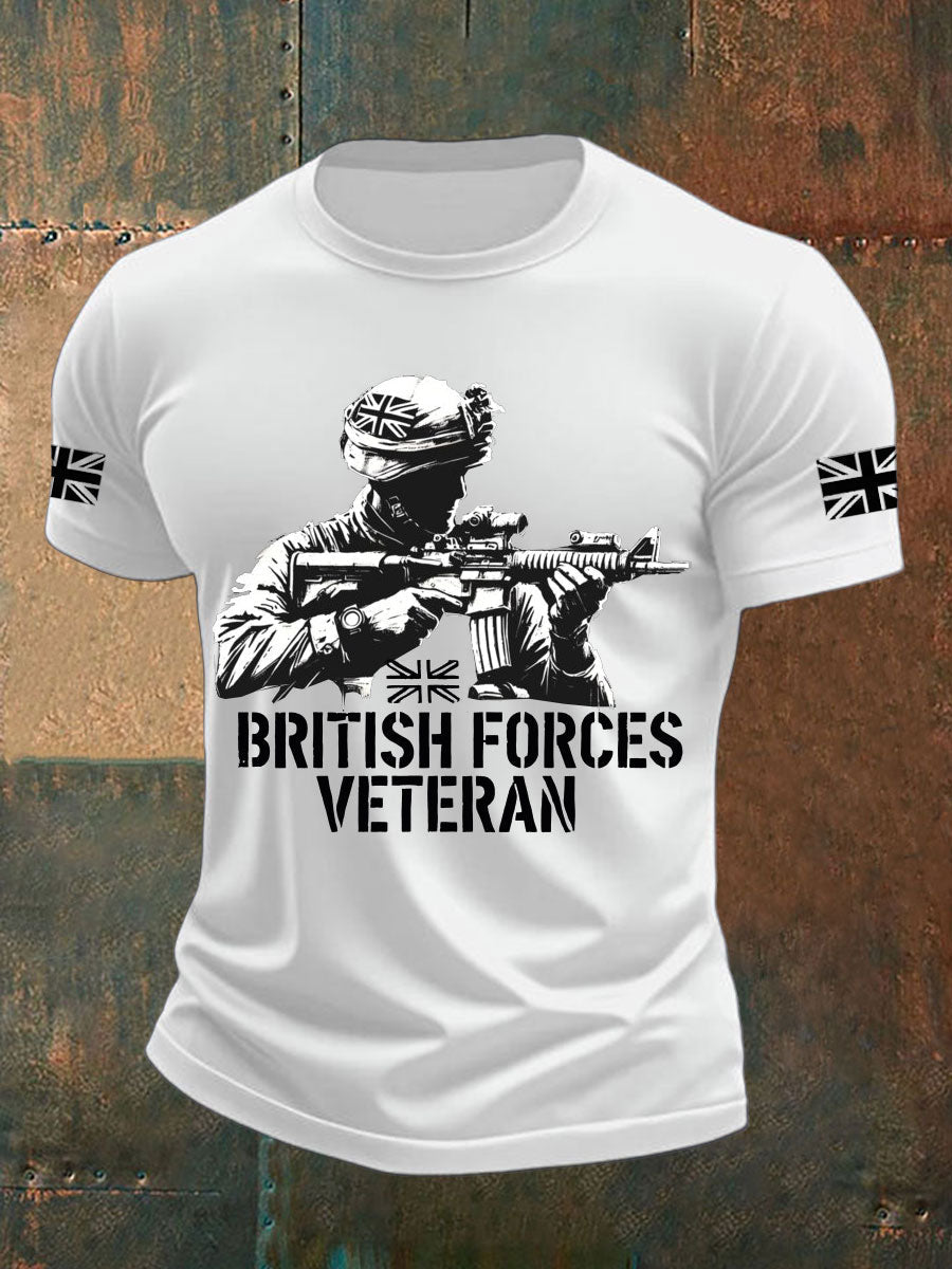 Men's British Veteran Printed imitation cotton short-sleeved T-shirt