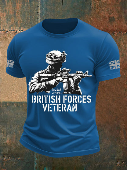 Men's British Veteran Printed imitation cotton short-sleeved T-shirt