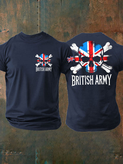 Men's British Veteran Printed imitation cotton short-sleeved T-shirt