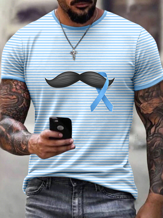 Men's Prostate Cancer Awareness Striped Print T-Shirt