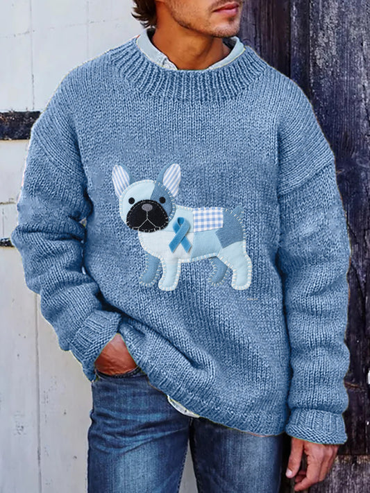 Men's Prostate Cancer Awareness Puppy Printed Sweater
