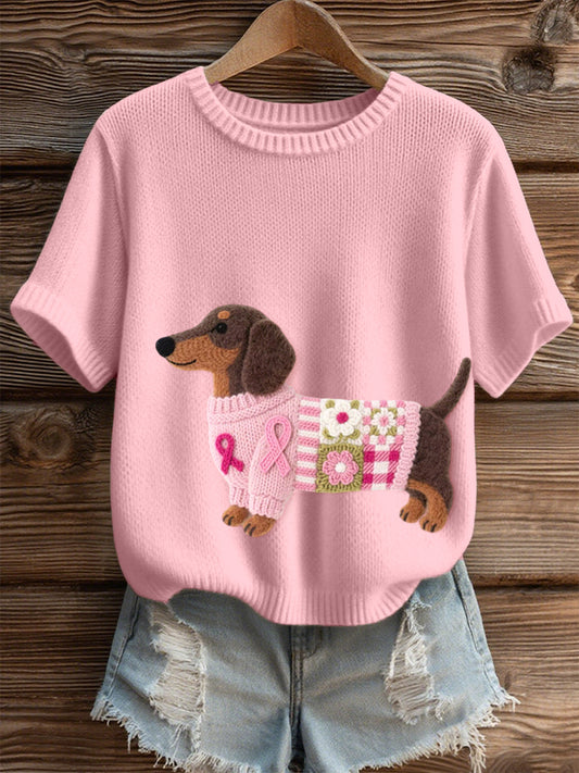 Women's Lovely Dachshund Pattern Felt Art Cozy Knit Top