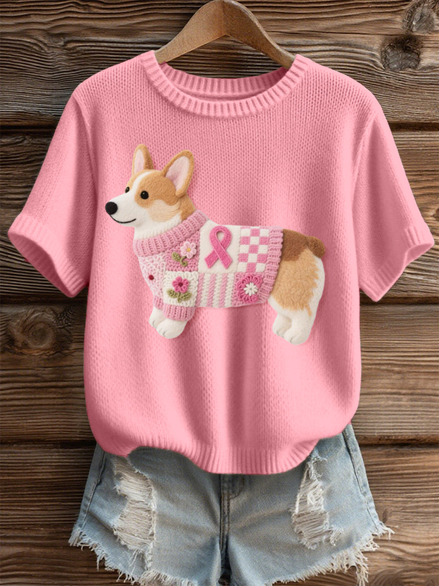 Women's Lovely Corgi Pattern Felt Art Cozy Knit Top