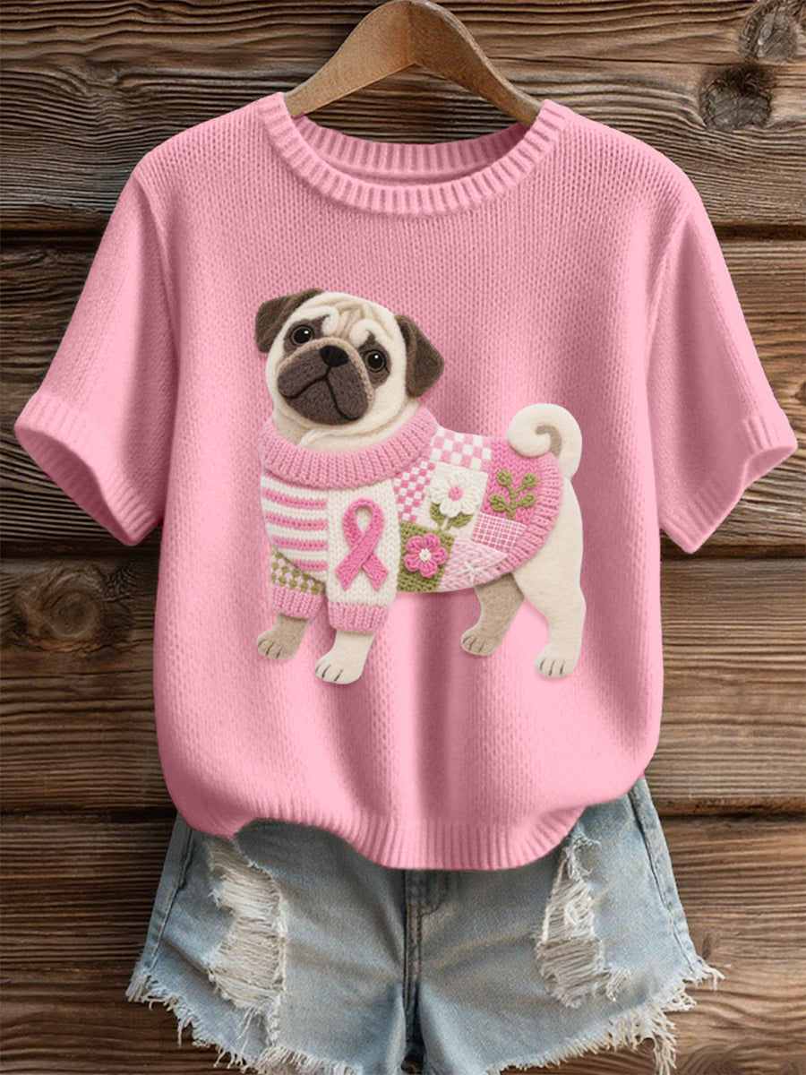 Women's Lovely Pug Felt Art Cozy Knit Top