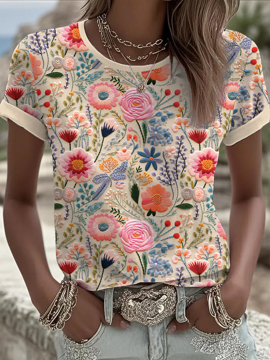 Women's Pink Floral short-sleeved T-shirt