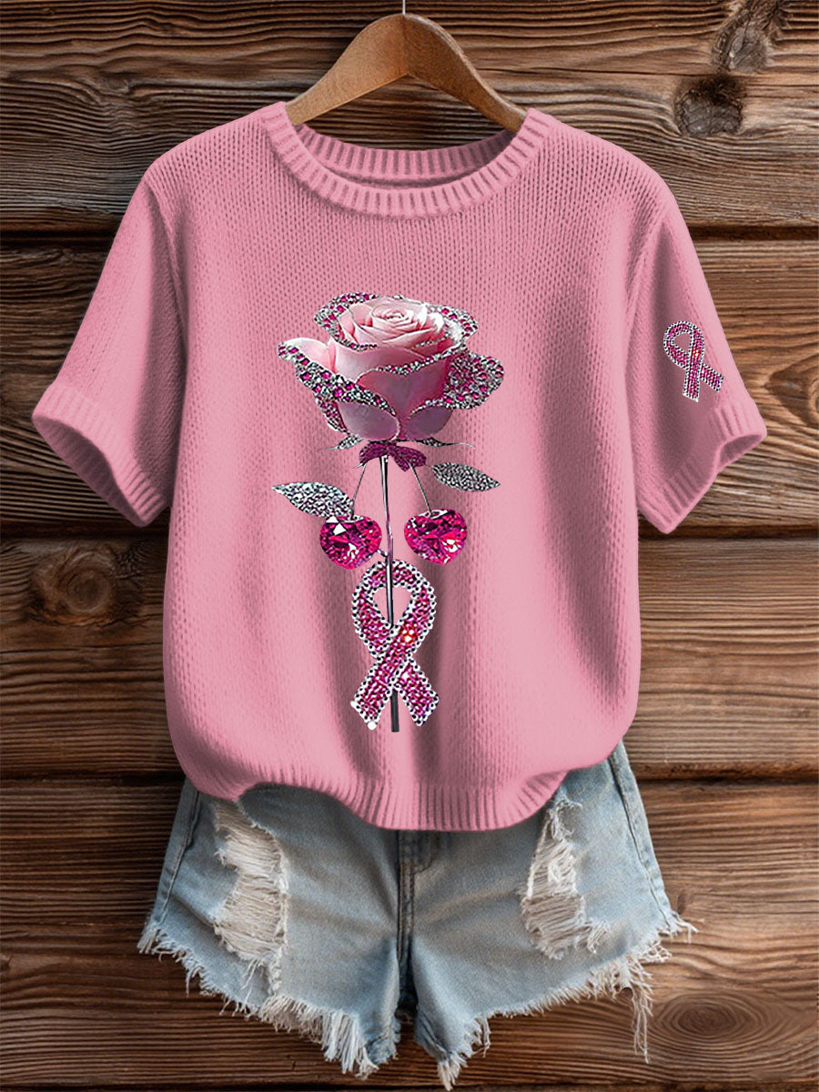 Women's Pink Floral Print Casual T-shirt