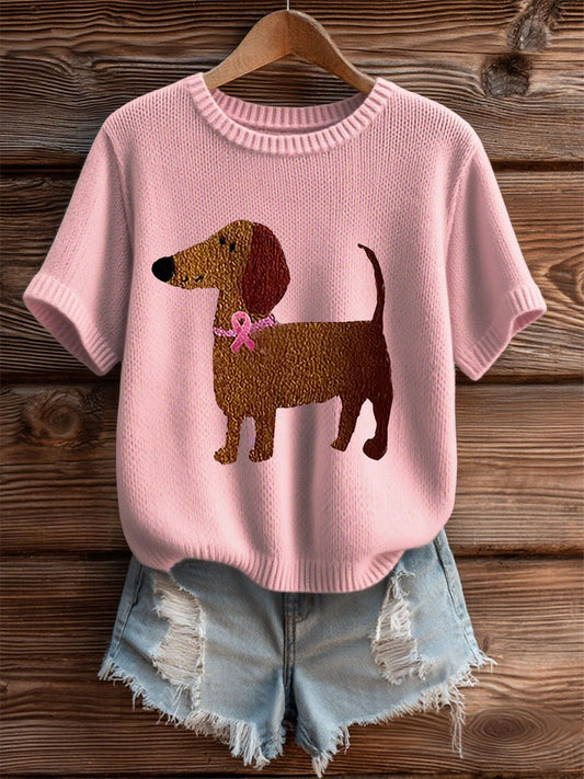 Women's Pink Ribbon Print Casual T-shirt