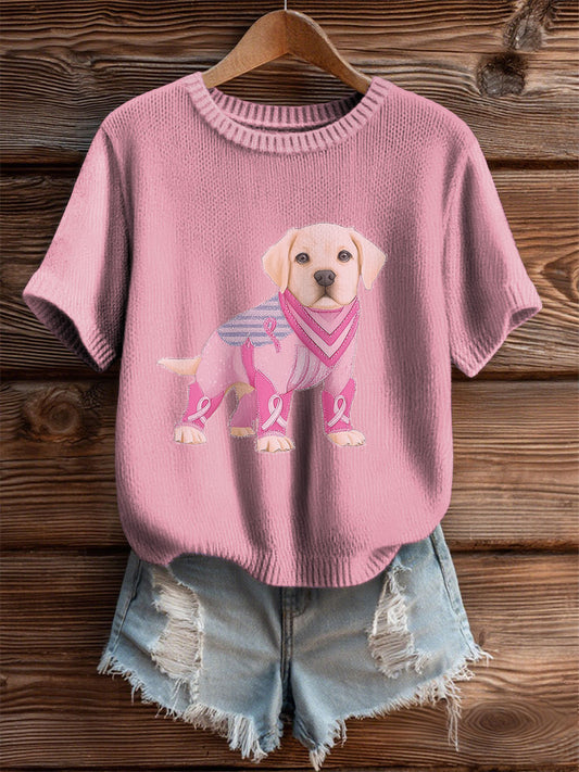 Women's Breast Cancer Patchwork Dog Art Cozy Knit Top