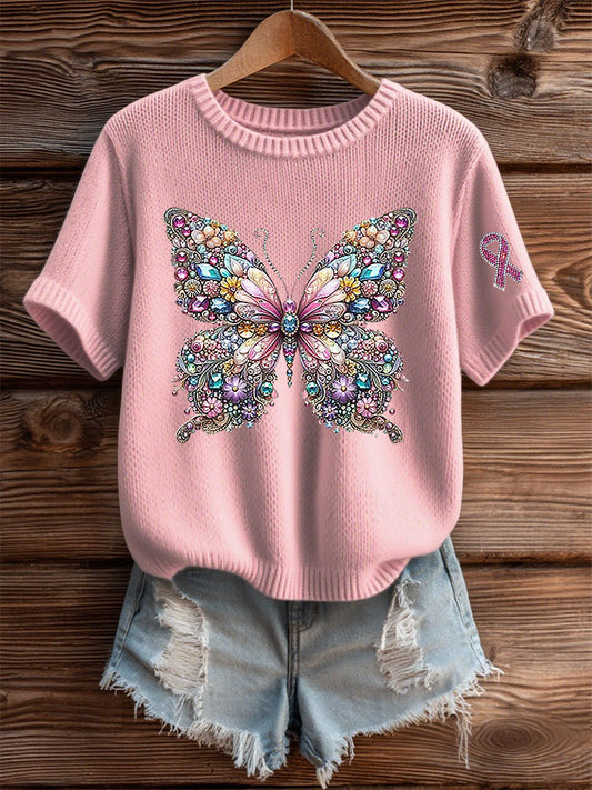 Women's Breast Cancer Awareness Pink Ribbon Print Casual T-shirt