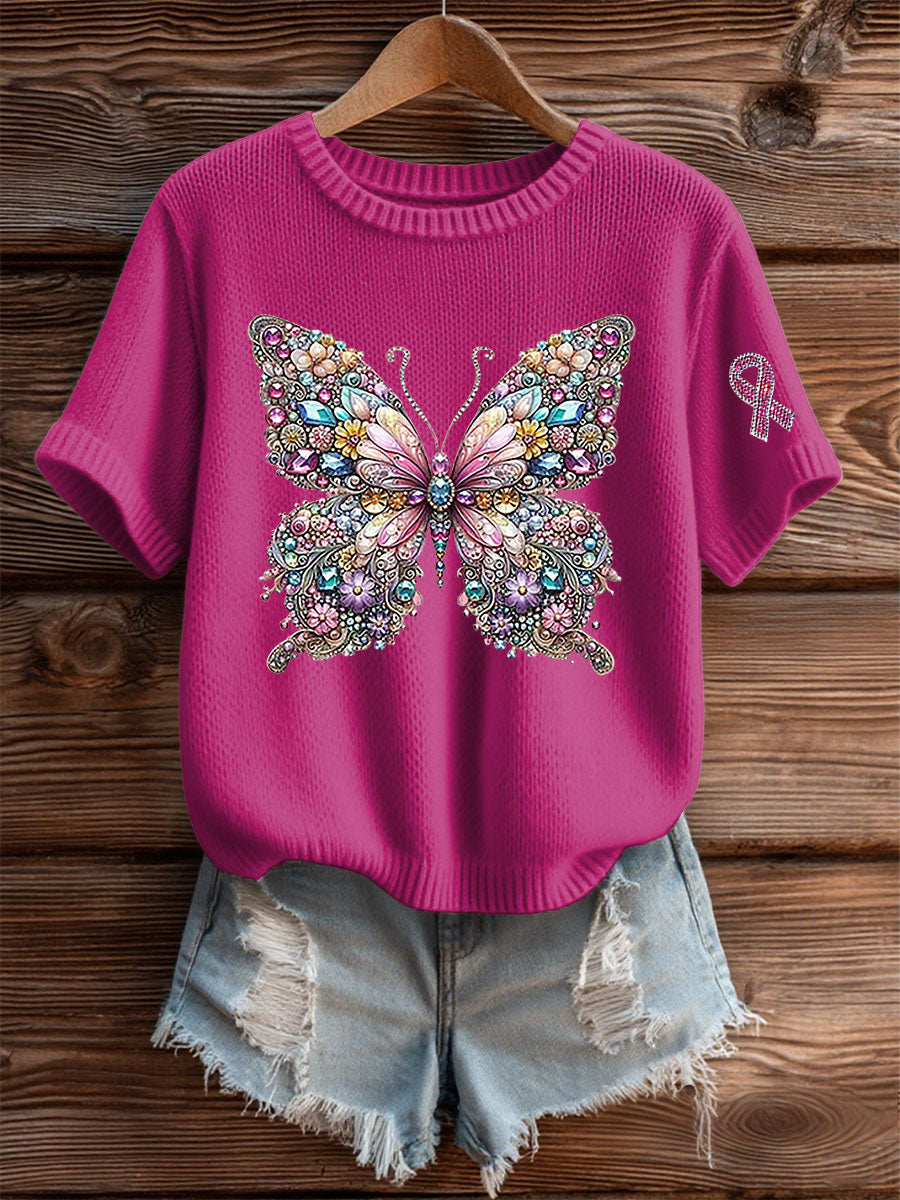 Women's Breast Cancer Awareness Pink Ribbon Print Casual T-shirt