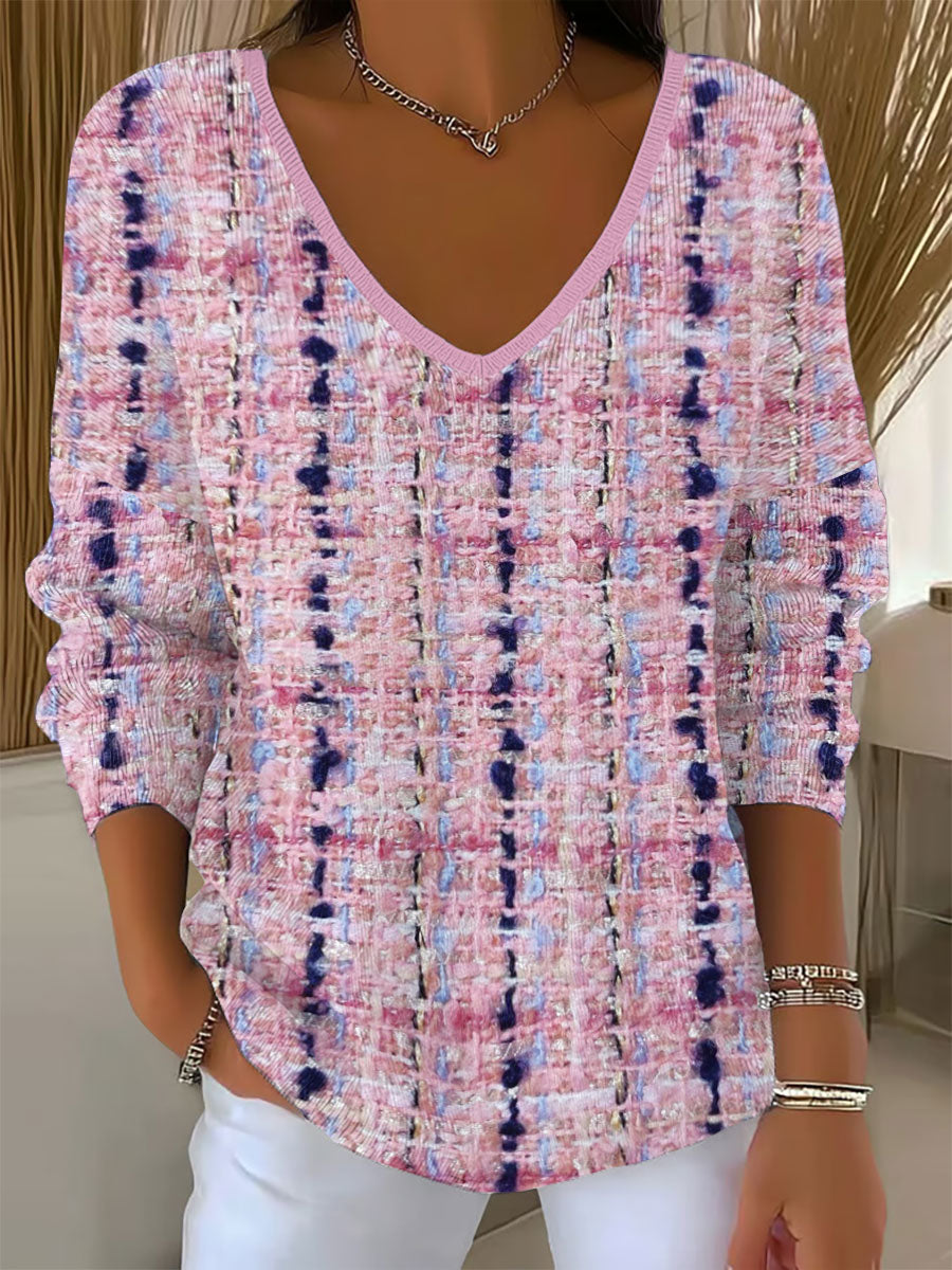 Women's Pink Plaid Print Casual Top