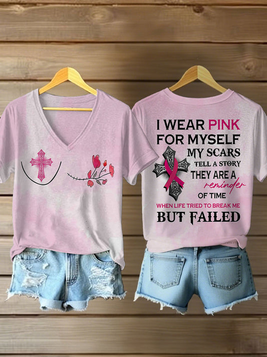 Women's Breast Cancer Awareness I Wear Pink For Myself Print Casual T-Shirt