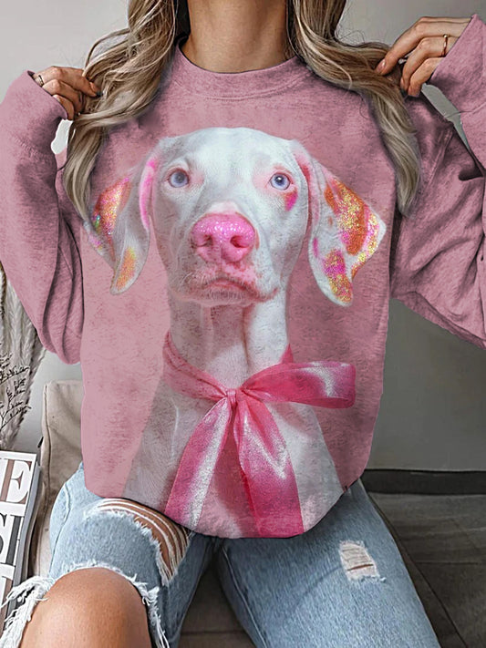 Women's Pink Ribbon Animals Print Casual Sweatshirt