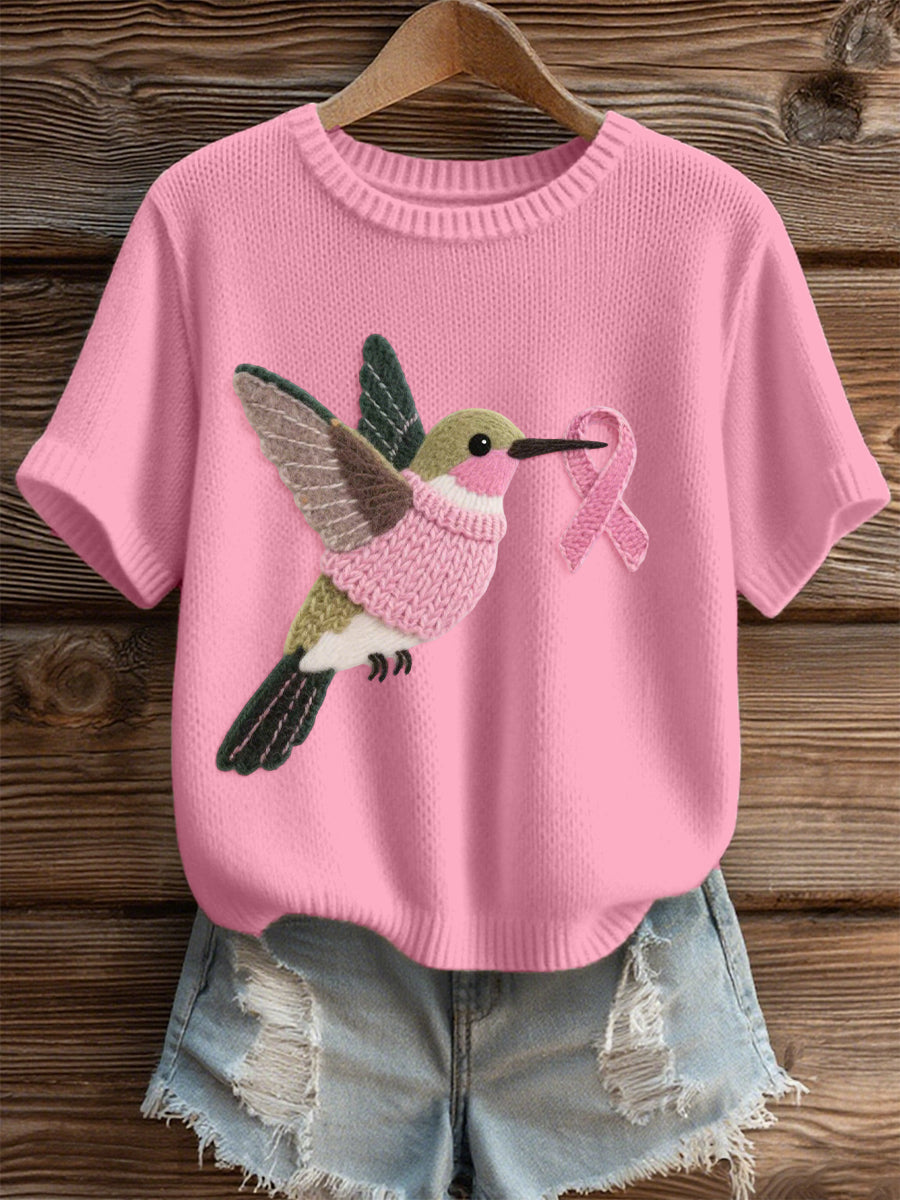 Women's Hummingbird Pattern Felt Art Cozy Knit Top