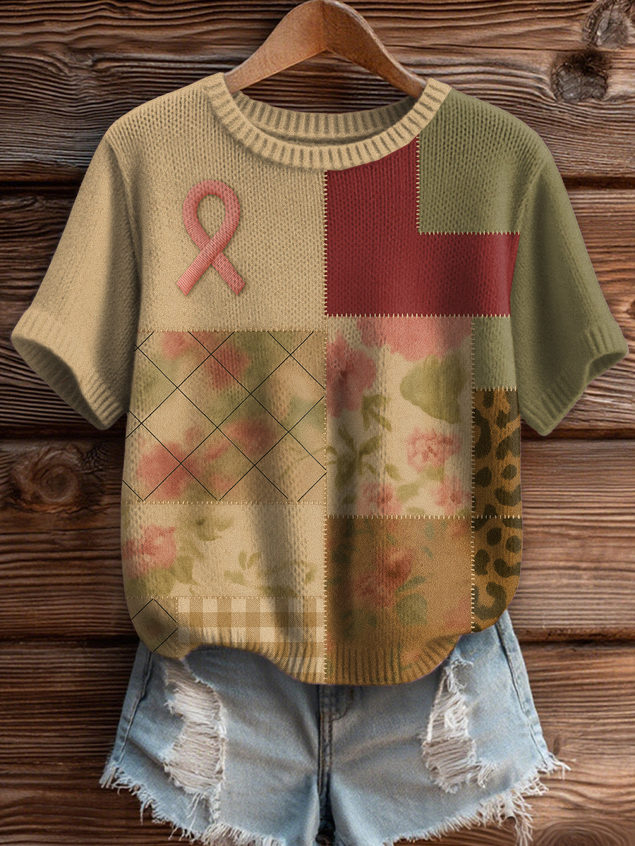 Women's Breast Cancer Awareness Patchwork Sweater