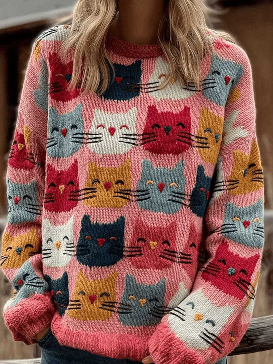Women's Cute Cat Head Sweatshirt
