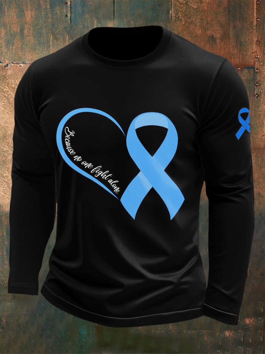 Men's Prostate Cancer Printed Long Sleeved Round Neck T-shirt