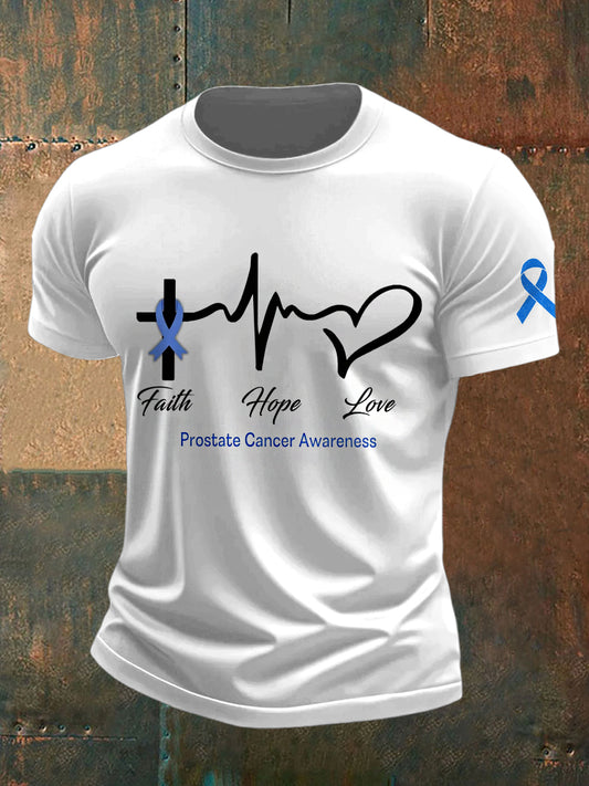 Men's Prostate Cancer Printed Vintage Fashion Loose Short Sleeve T-Shirt