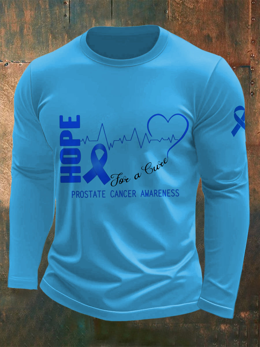 Men's Prostate Cancer Printed Long Sleeved Round Neck T-shirt