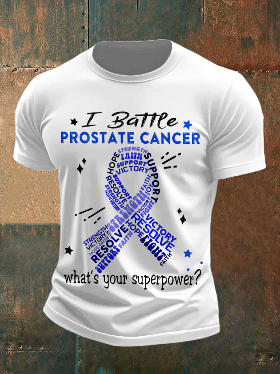 Men's Prostate Cancer Printed Short Sleeved Round Neck T-shirt