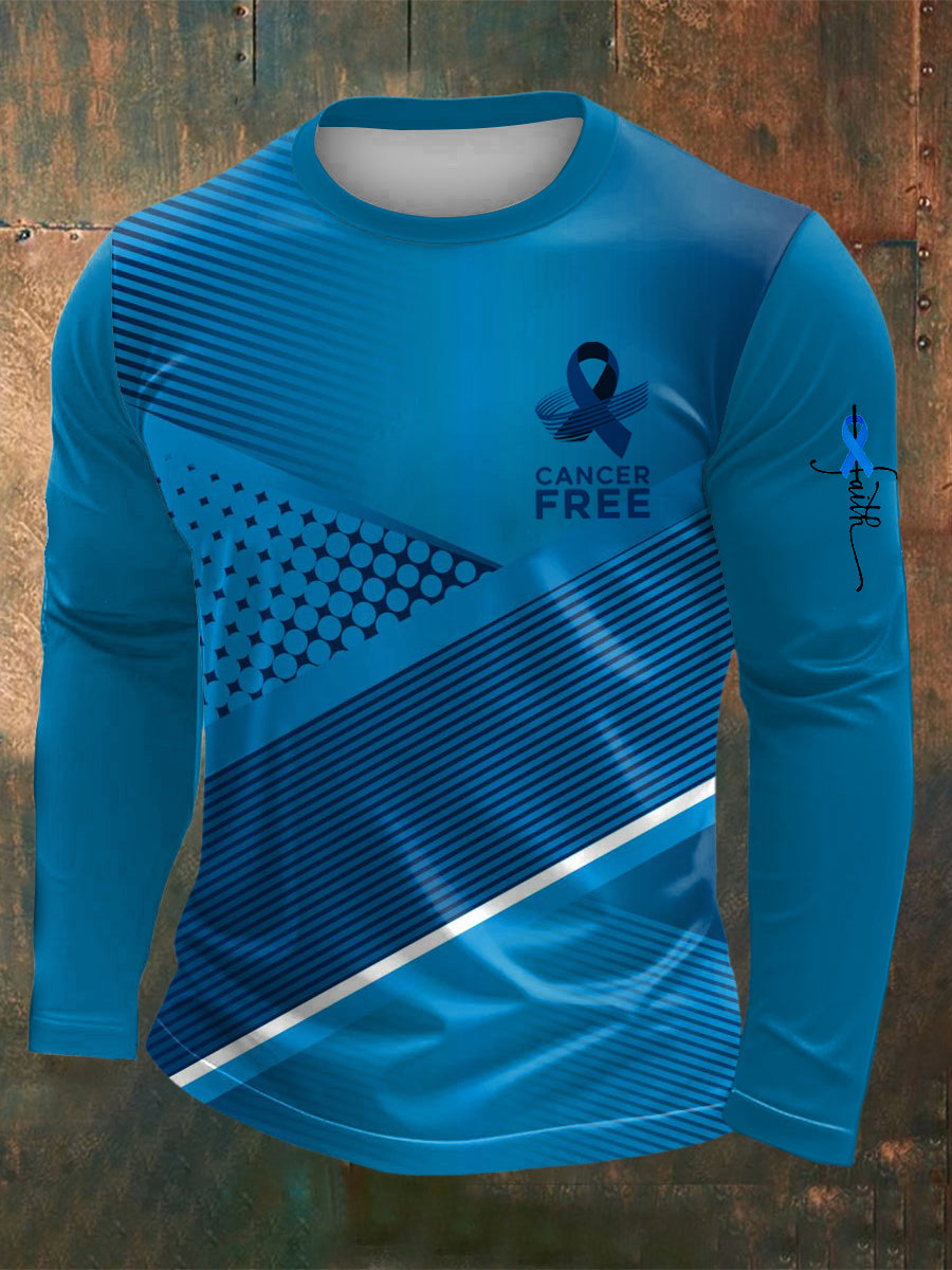 Men's Prostate Cancer Printed Long Sleeved Round Neck T-shirt