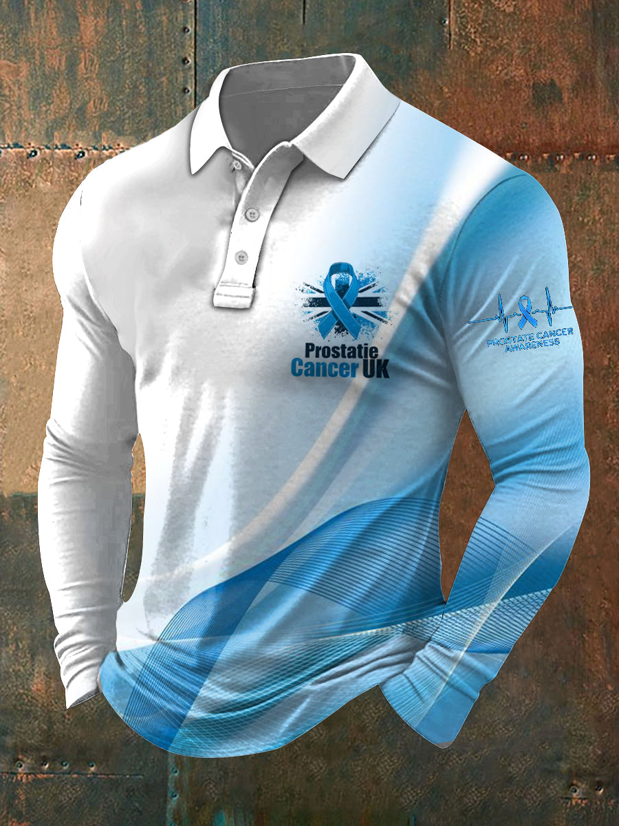 Men's Retro Prostate Cancer UK Print Stand Collar Casual Shirt