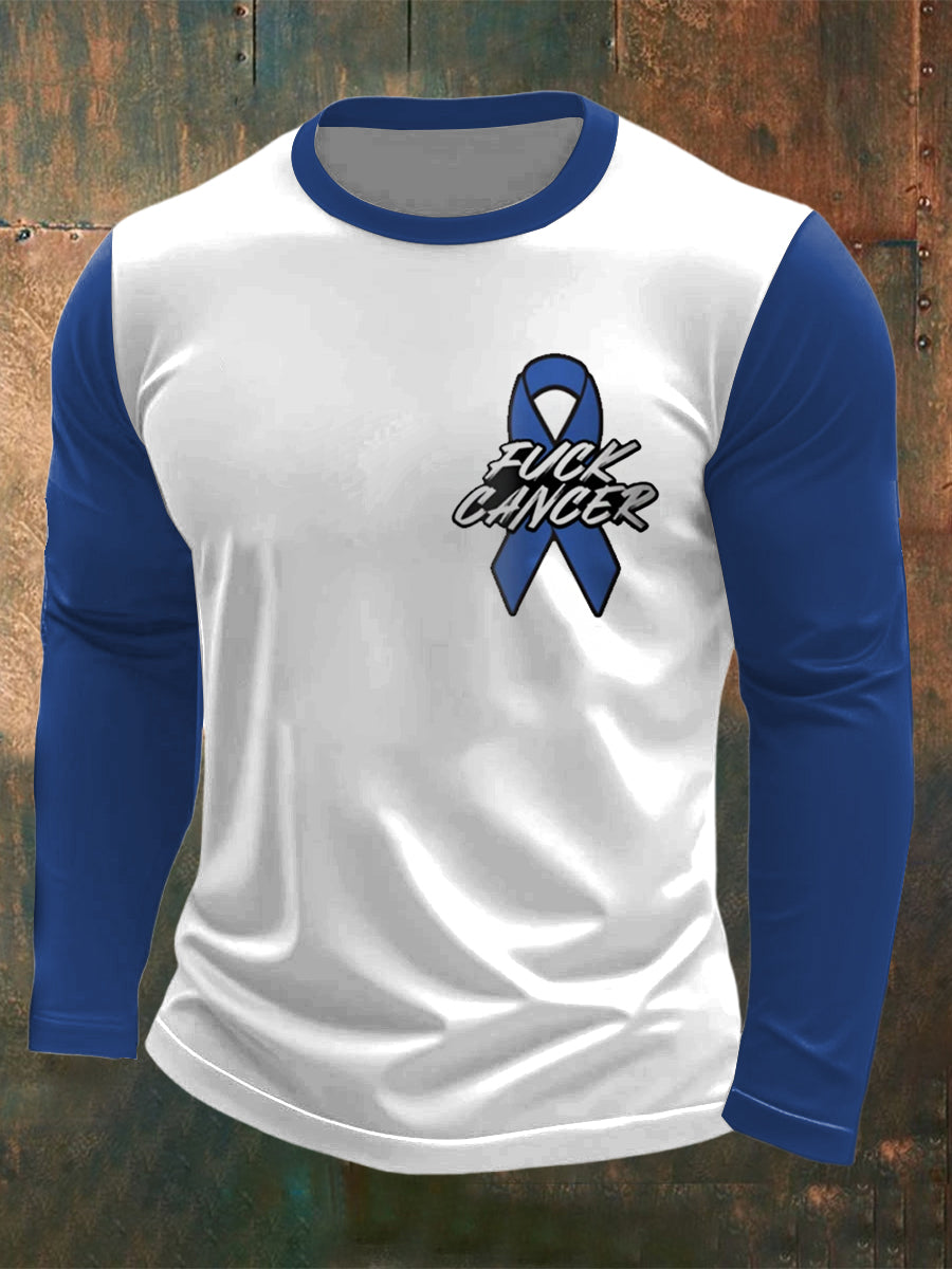 Men's Prostate Cancer Printed Long Sleeved Round Neck T-shirt