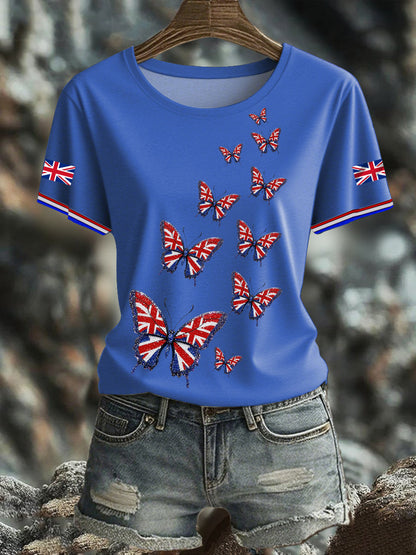 Women's British imitation diamond hot-drilling Printed short-sleeved T-shirt