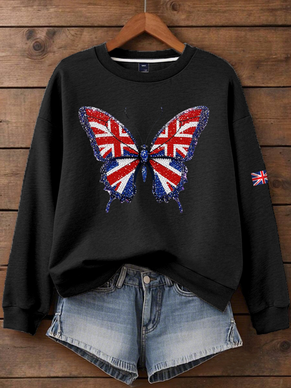 Women's British imitation diamond hot-drilling Printed Regular Sweatshirt