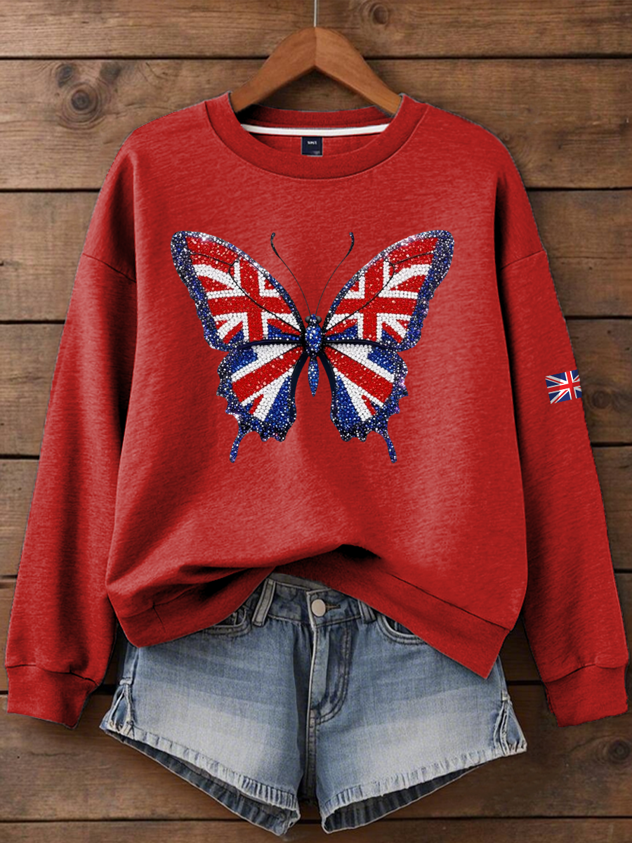 Women's British imitation diamond hot-drilling Printed Regular Sweatshirt