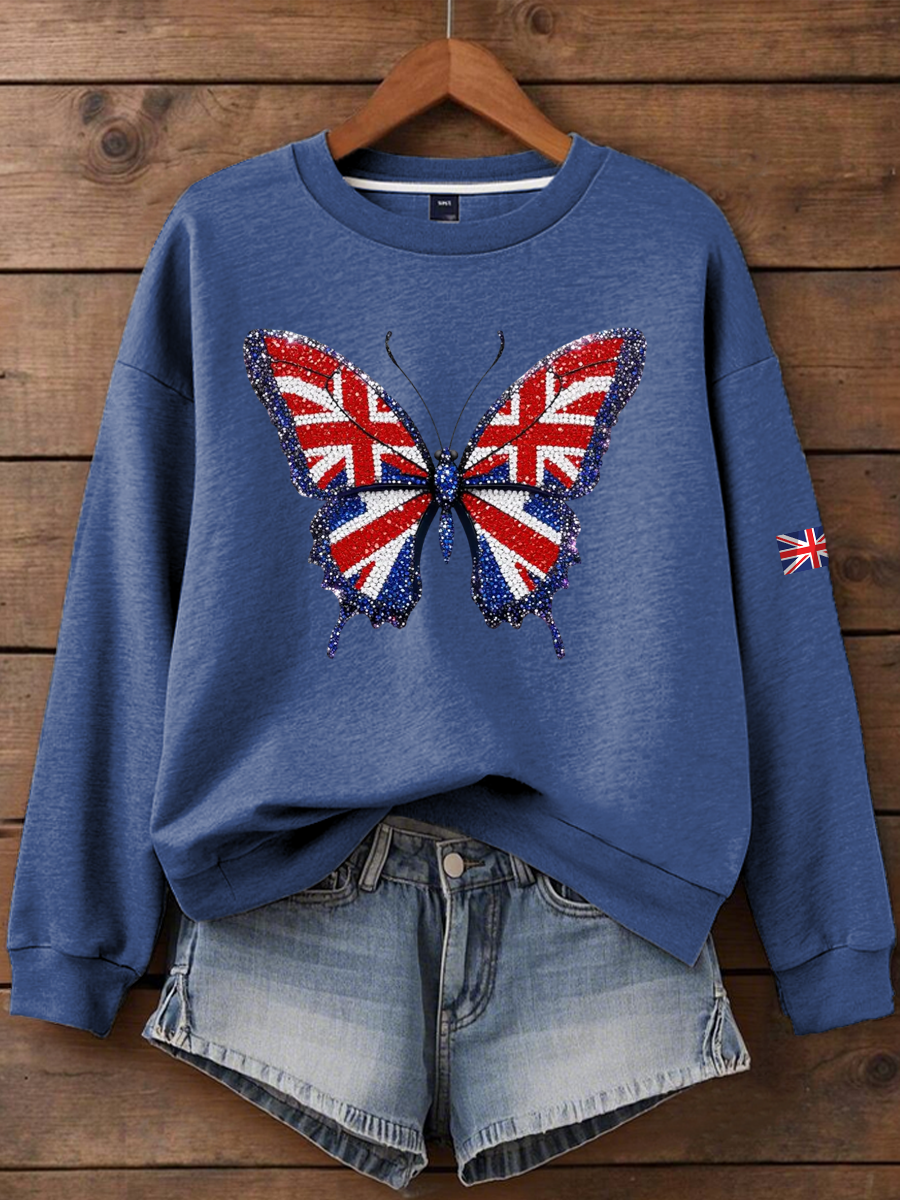 Women's British imitation diamond hot-drilling Printed Regular Sweatshirt