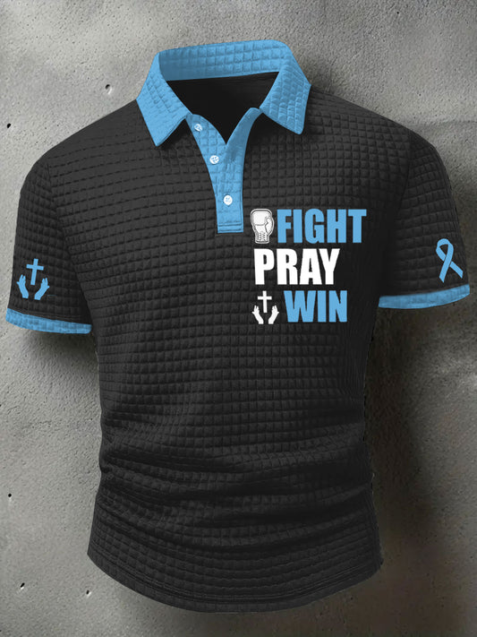 Men's Fight Pray Win Prostate Cancer Awareness Print Waffle Top
