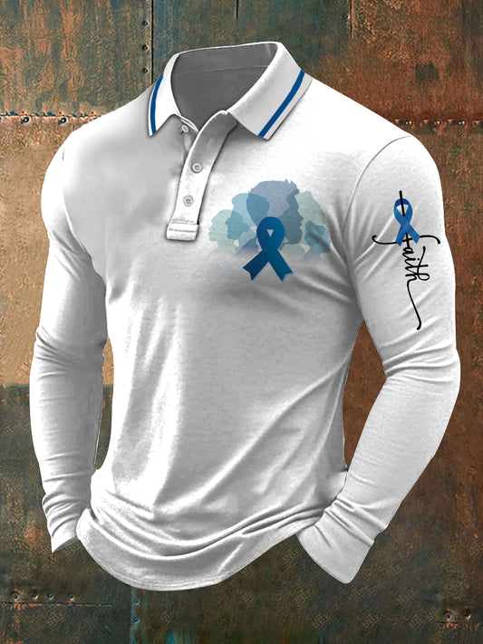 Men's Prostate Cancer Print Stand Collar Casual Shirt