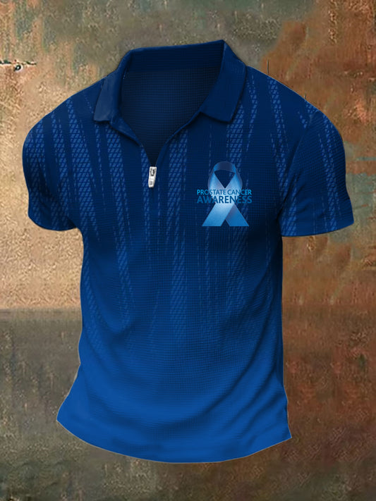 Men's Prostate Cancer Print Polo Neck Short Sleeve T-Shirt