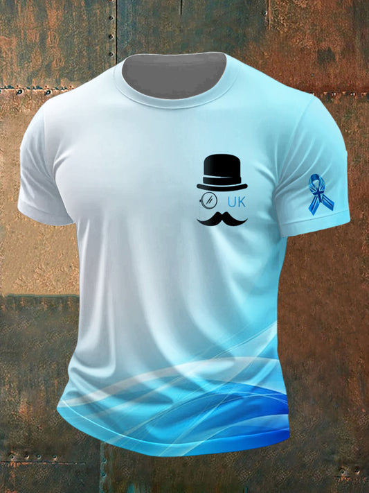Men's Prostate Cancer UK Printed Vintage Fashion Loose Short Sleeve T-Shirt