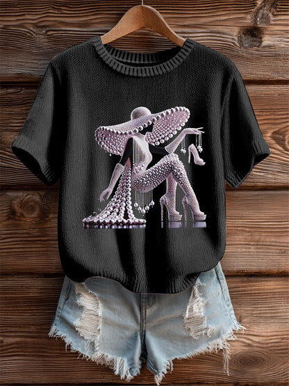 Women's Breast Cancer Pearl Art Cozy Knit Top
