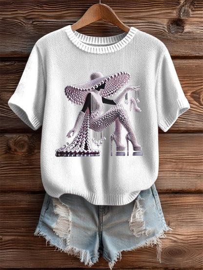 Women's Breast Cancer Pearl Art Cozy Knit Top