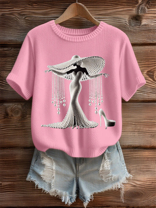 Women's Breast Cancer Pearl Art Cozy Knit Top