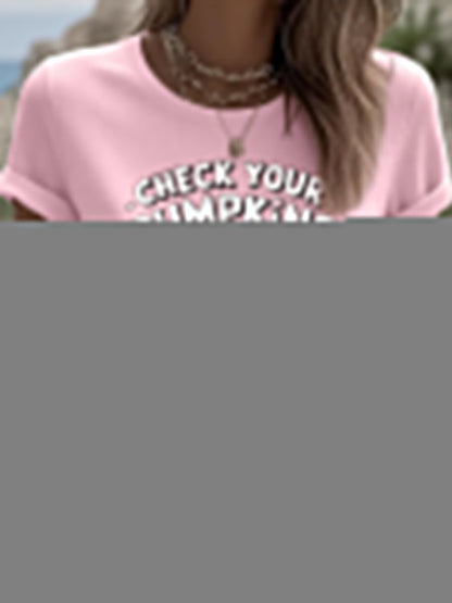 Women's Check Your Pumpkins For Lumpkins Halloween Breast Cancer Awareness Tee