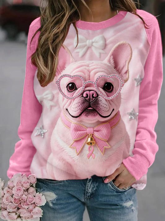 Women's Pink Dog Pink Ribbon Breast Cancer Awareness Sweatshirt