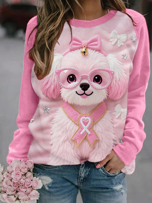 Women's Pink Dog Pink Ribbon Breast Cancer Awareness Sweatshirt