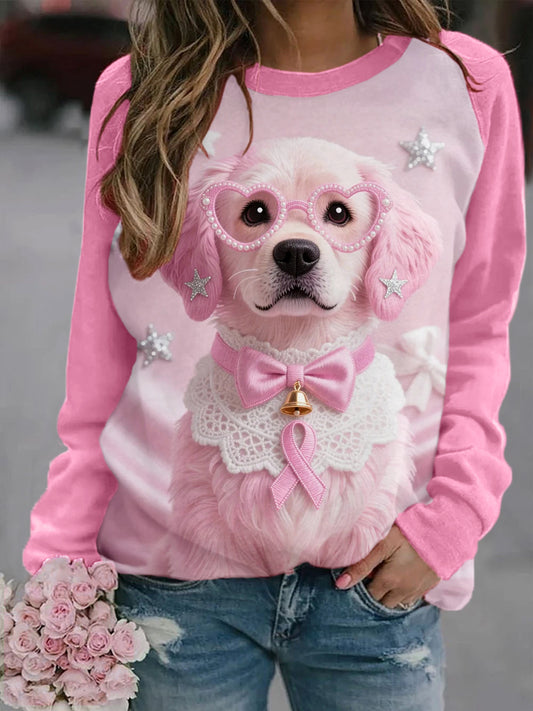 Women's Pink Dog Pink Ribbon Breast Cancer Awareness Sweatshirt