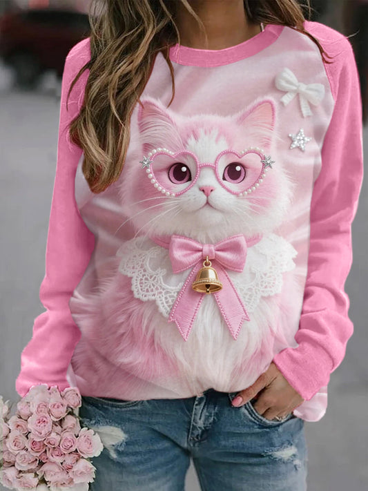 Women's Pink Cat Pink Ribbon Breast Cancer Awareness Sweatshirt
